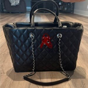 Black Quilted Tote Bag with Chain Straps
